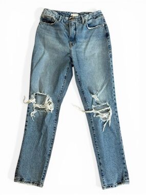 Good American Womens Good Classic Straight Leg Distressed Indigo Denim Size 6/28